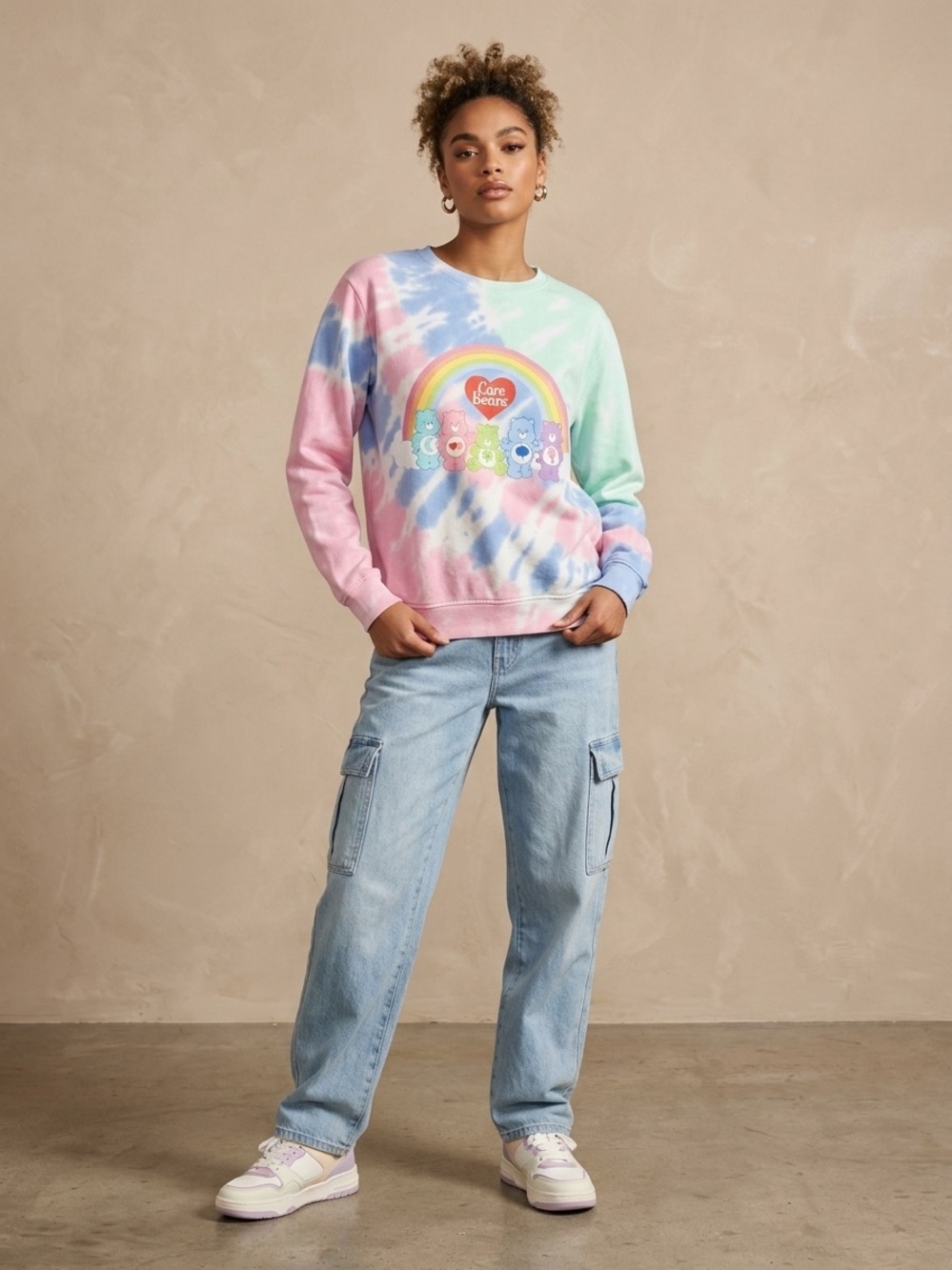Care Bears Pastel Tie-Dye Boyfriend Sweatshirt - Pink, Blue, Mint, Lavender